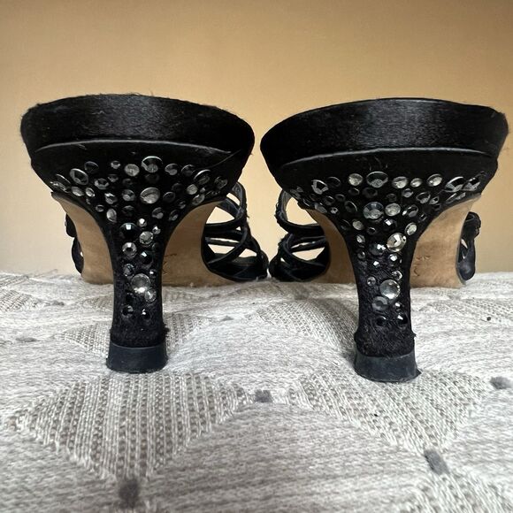 Ballin Black Satin & Rhinestones Slide Strappy Sandal Women EU 35 US 5 Low Heel - Picture 10 of 16